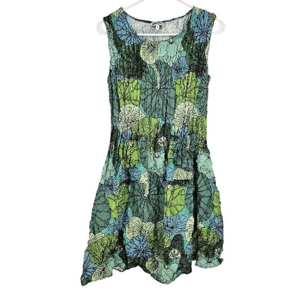 Alquema A-Line Dress Green Blue Floral Pleated Sleeveless Fit & Flare Mini US 6 - Picture 1 of 6